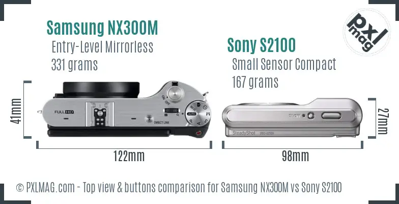 Samsung NX300M vs Sony S2100 top view buttons comparison