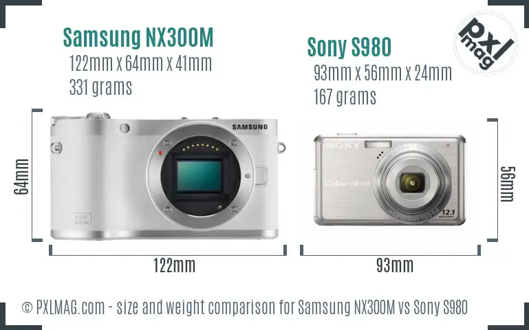 Samsung NX300M vs Sony S980 size comparison