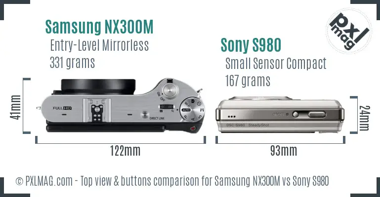 Samsung NX300M vs Sony S980 top view buttons comparison