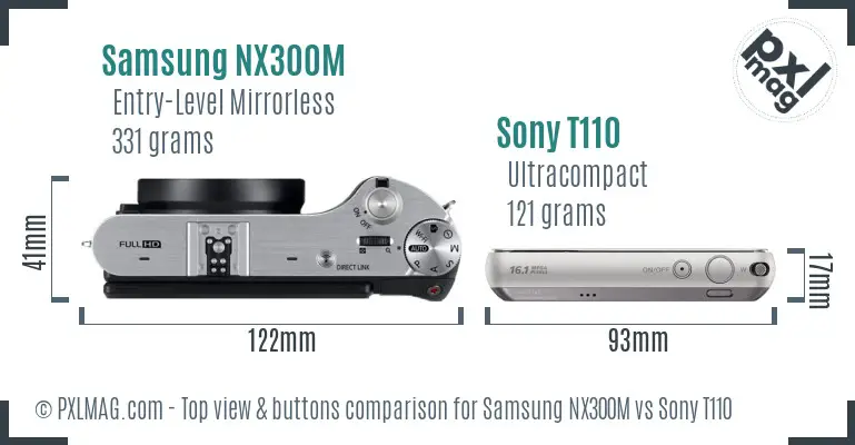 Samsung NX300M vs Sony T110 top view buttons comparison