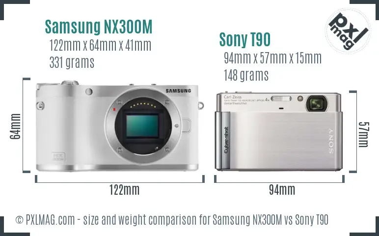 Samsung NX300M vs Sony T90 size comparison