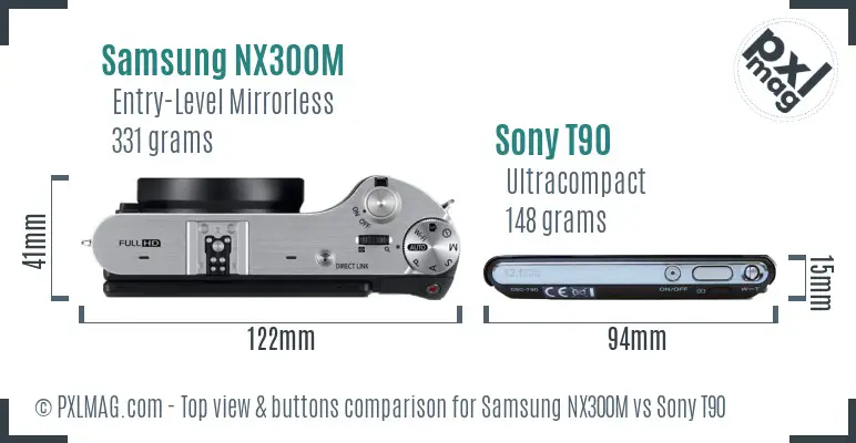 Samsung NX300M vs Sony T90 top view buttons comparison