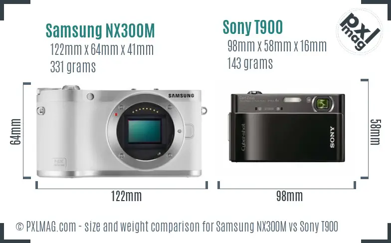 Samsung NX300M vs Sony T900 size comparison