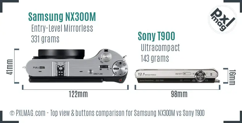 Samsung NX300M vs Sony T900 top view buttons comparison