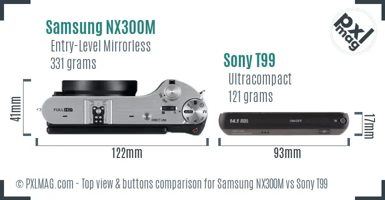 Samsung NX300M vs Sony T99 top view buttons comparison