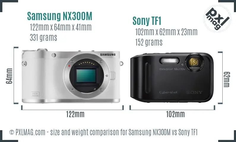 Samsung NX300M vs Sony TF1 size comparison