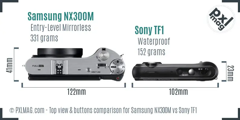 Samsung NX300M vs Sony TF1 top view buttons comparison