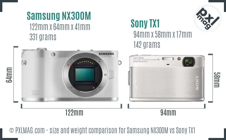 Samsung NX300M vs Sony TX1 size comparison