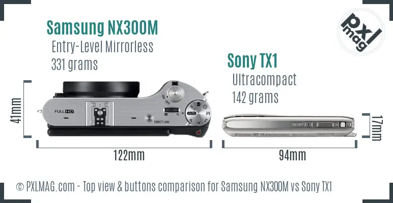 Samsung NX300M vs Sony TX1 top view buttons comparison