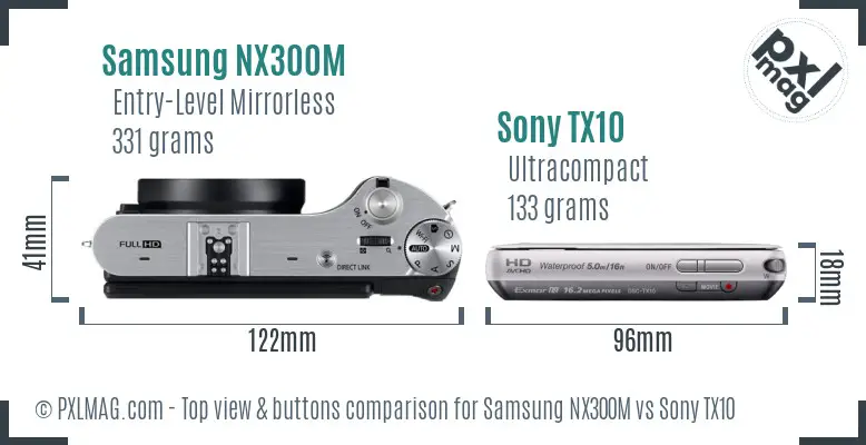 Samsung NX300M vs Sony TX10 top view buttons comparison