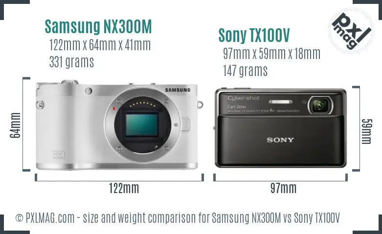 Samsung NX300M vs Sony TX100V size comparison