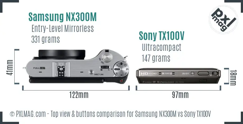 Samsung NX300M vs Sony TX100V top view buttons comparison