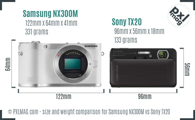 Samsung NX300M vs Sony TX20 size comparison