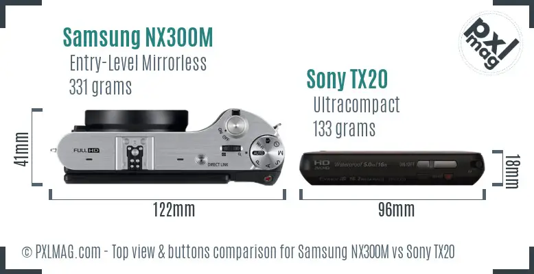Samsung NX300M vs Sony TX20 top view buttons comparison