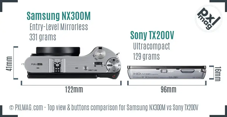 Samsung NX300M vs Sony TX200V top view buttons comparison