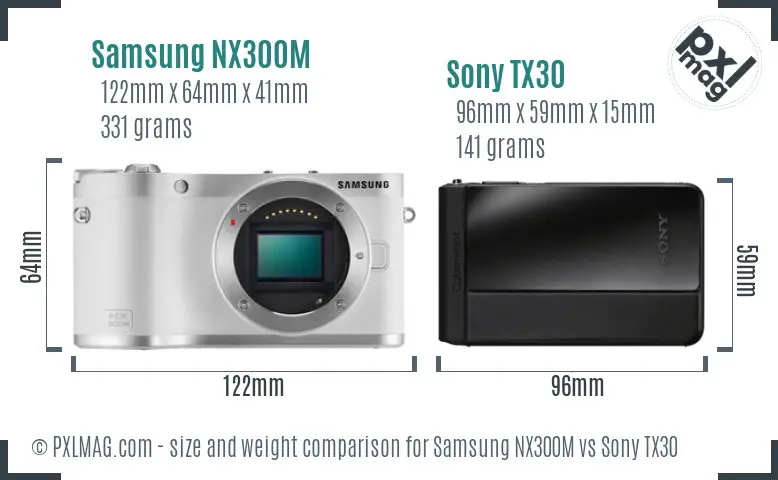 Samsung NX300M vs Sony TX30 size comparison