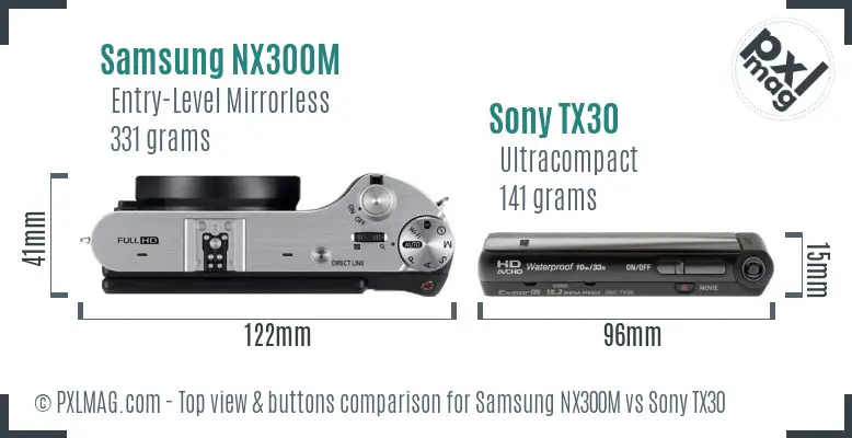 Samsung NX300M vs Sony TX30 top view buttons comparison