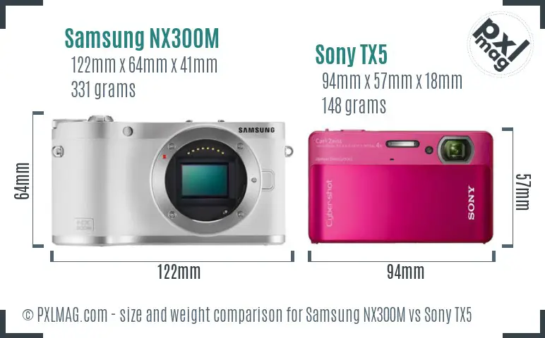 Samsung NX300M vs Sony TX5 size comparison