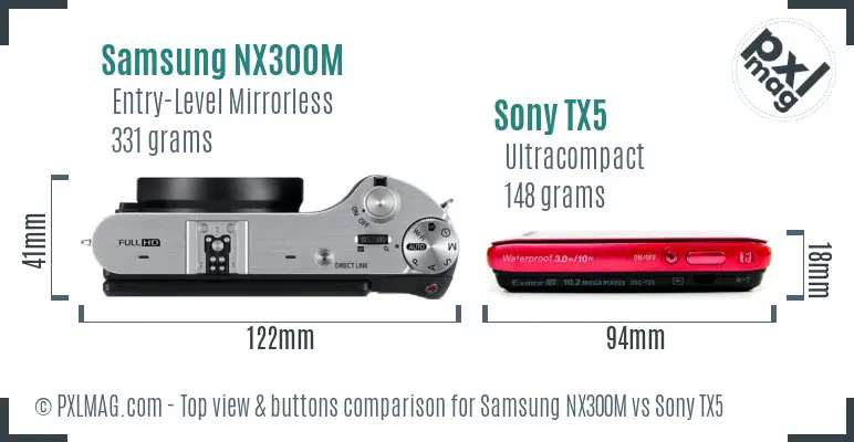 Samsung NX300M vs Sony TX5 top view buttons comparison