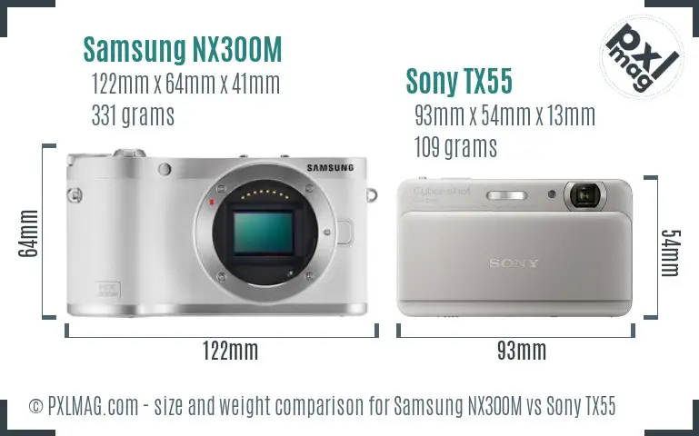 Samsung NX300M vs Sony TX55 size comparison