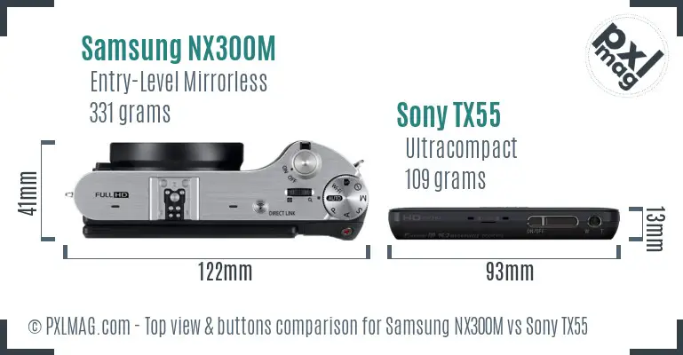 Samsung NX300M vs Sony TX55 top view buttons comparison