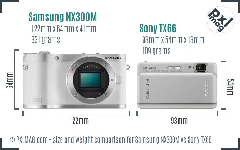 Samsung NX300M vs Sony TX66 size comparison