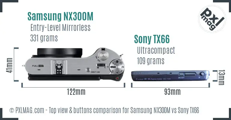 Samsung NX300M vs Sony TX66 top view buttons comparison