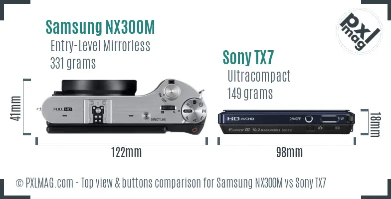 Samsung NX300M vs Sony TX7 top view buttons comparison