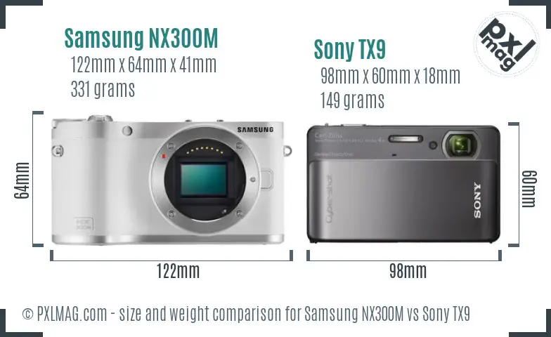 Samsung NX300M vs Sony TX9 size comparison