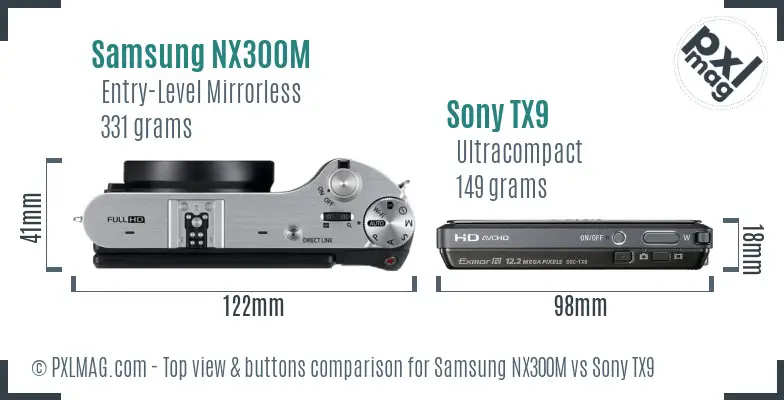 Samsung NX300M vs Sony TX9 top view buttons comparison