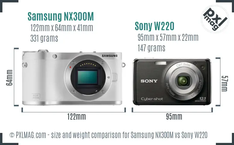 Samsung NX300M vs Sony W220 size comparison