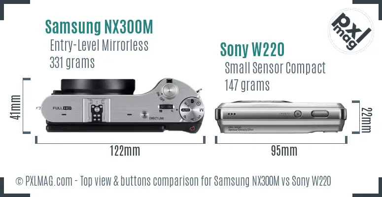 Samsung NX300M vs Sony W220 top view buttons comparison