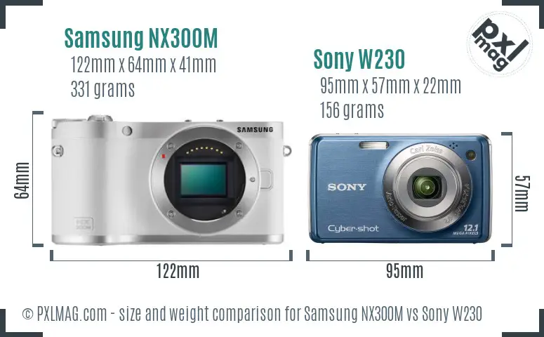 Samsung NX300M vs Sony W230 size comparison
