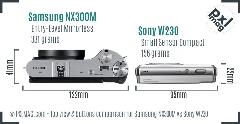 Samsung NX300M vs Sony W230 top view buttons comparison