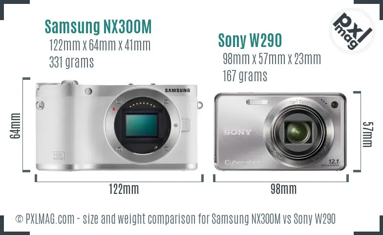 Samsung NX300M vs Sony W290 size comparison