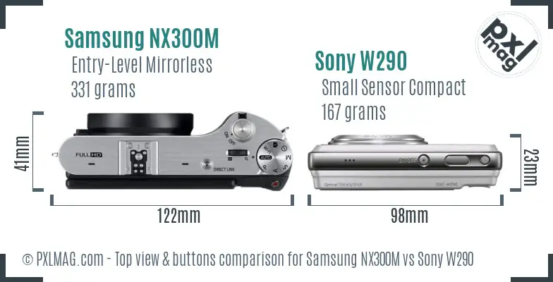 Samsung NX300M vs Sony W290 top view buttons comparison