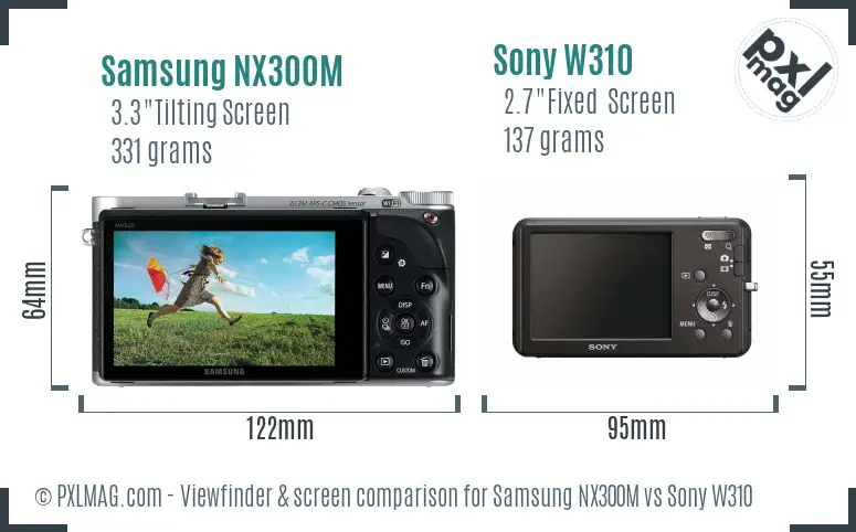 Samsung NX300M vs Sony W310 Screen and Viewfinder comparison
