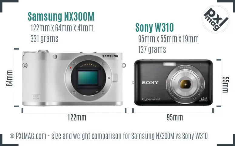 Samsung NX300M vs Sony W310 size comparison