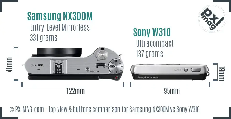 Samsung NX300M vs Sony W310 top view buttons comparison