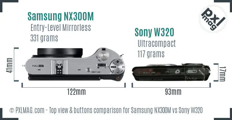 Samsung NX300M vs Sony W320 top view buttons comparison