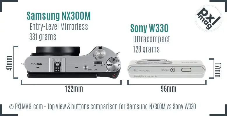 Samsung NX300M vs Sony W330 top view buttons comparison