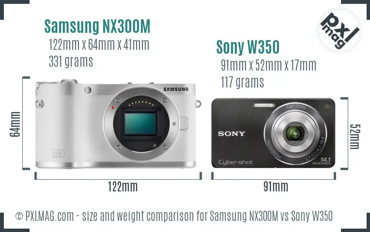 Samsung NX300M vs Sony W350 size comparison