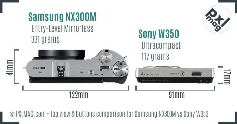 Samsung NX300M vs Sony W350 top view buttons comparison