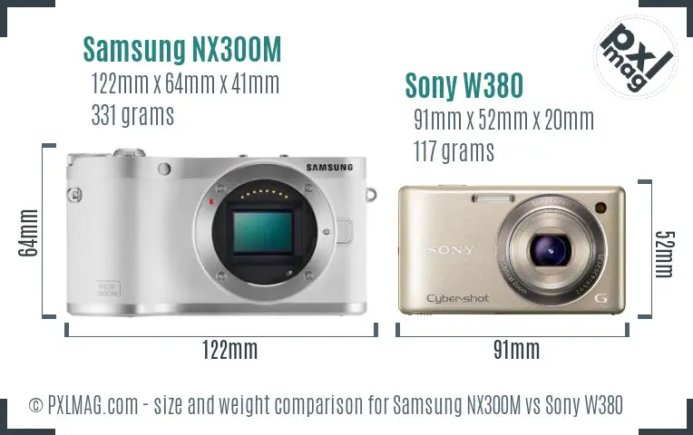 Samsung NX300M vs Sony W380 size comparison