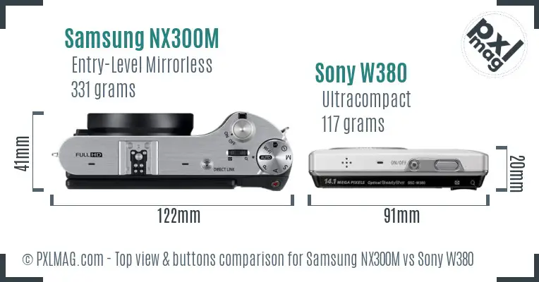 Samsung NX300M vs Sony W380 top view buttons comparison