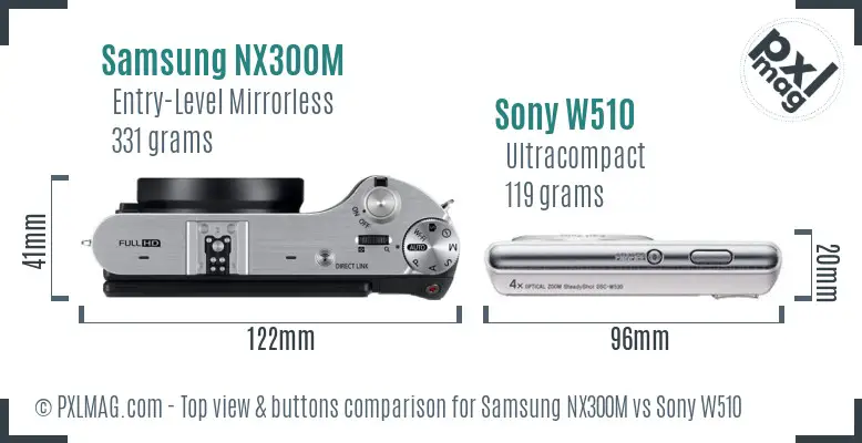 Samsung NX300M vs Sony W510 top view buttons comparison