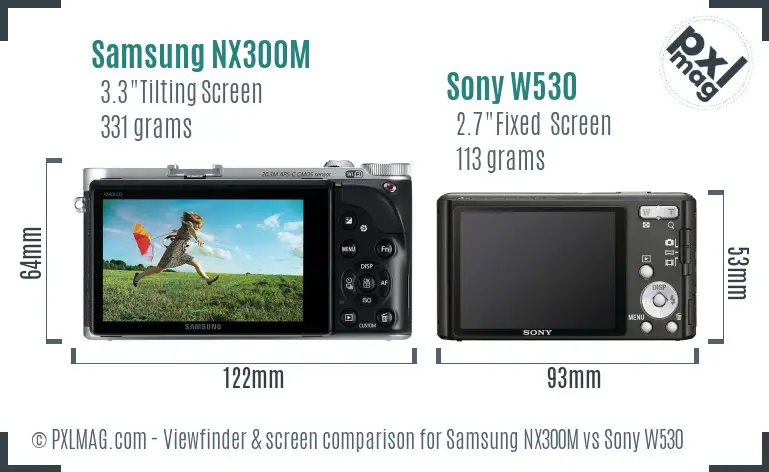 Samsung NX300M vs Sony W530 Screen and Viewfinder comparison