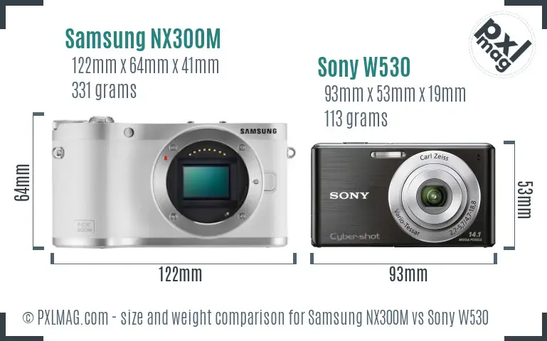 Samsung NX300M vs Sony W530 size comparison