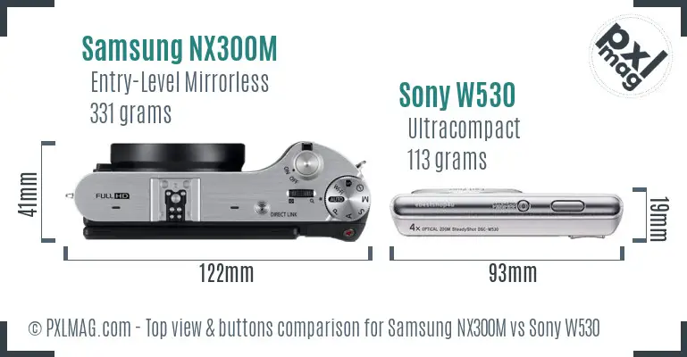 Samsung NX300M vs Sony W530 top view buttons comparison
