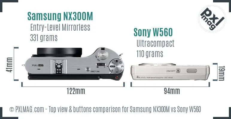 Samsung NX300M vs Sony W560 top view buttons comparison